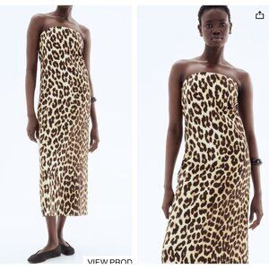 H&M Linen Blend Animal Print  Midi Dress  XL
